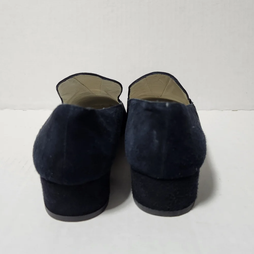 Vintage Laura Ashley Leather Blue Suede Loafers Heels Shoes 37 7 - Picture 6 of 8